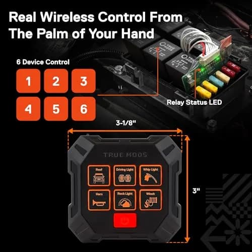 True MODS 12V Wireless Switch Panel Controller with 6 Gang Relay Box | Programmable On/Off & Momentary Functions thumbnail 2