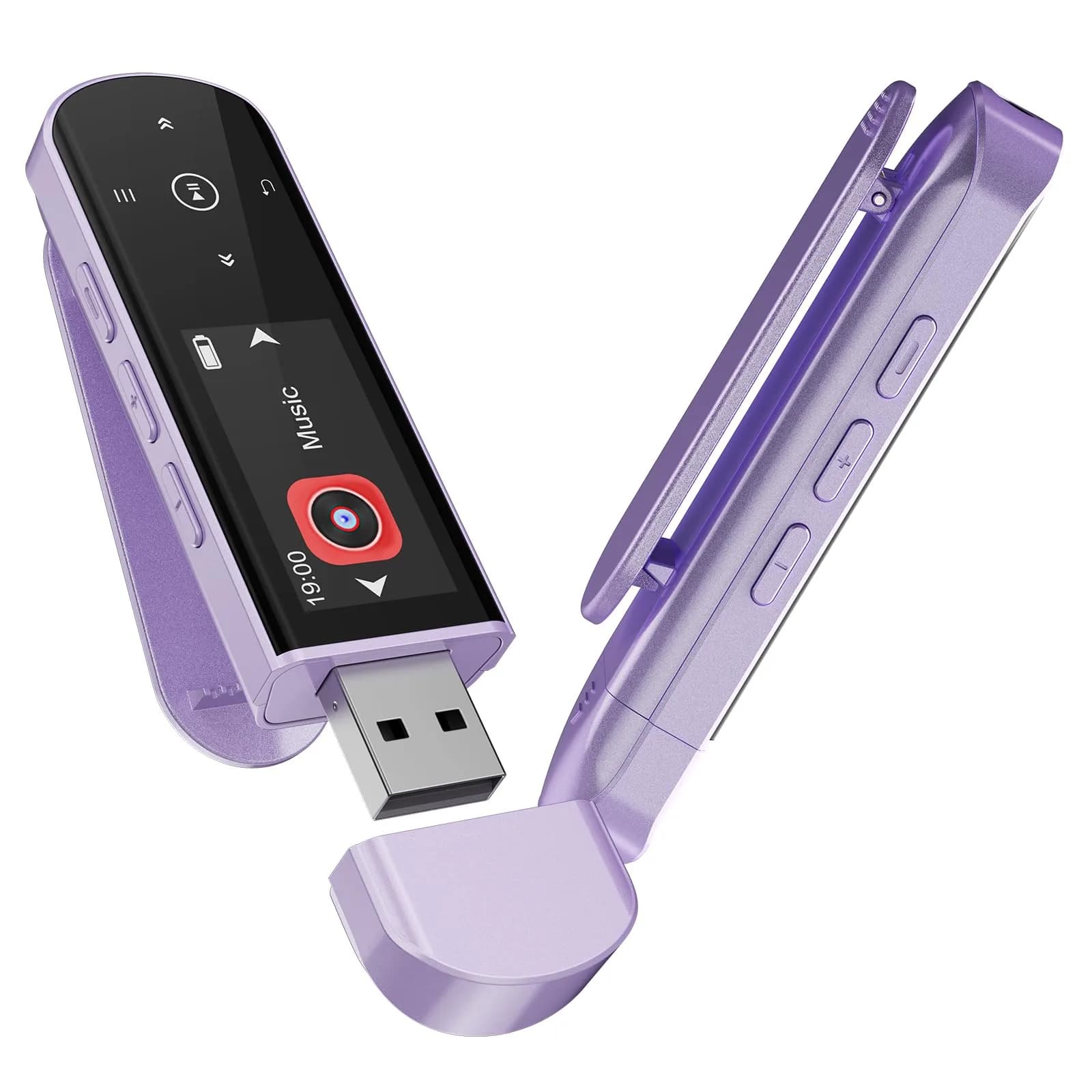 RUIZU 64GB USB MP3 Player with Bluetooth 5.3 & Clip | HiFi Sound, FM Radio, Voice Recorder, 20H Battery — Purple