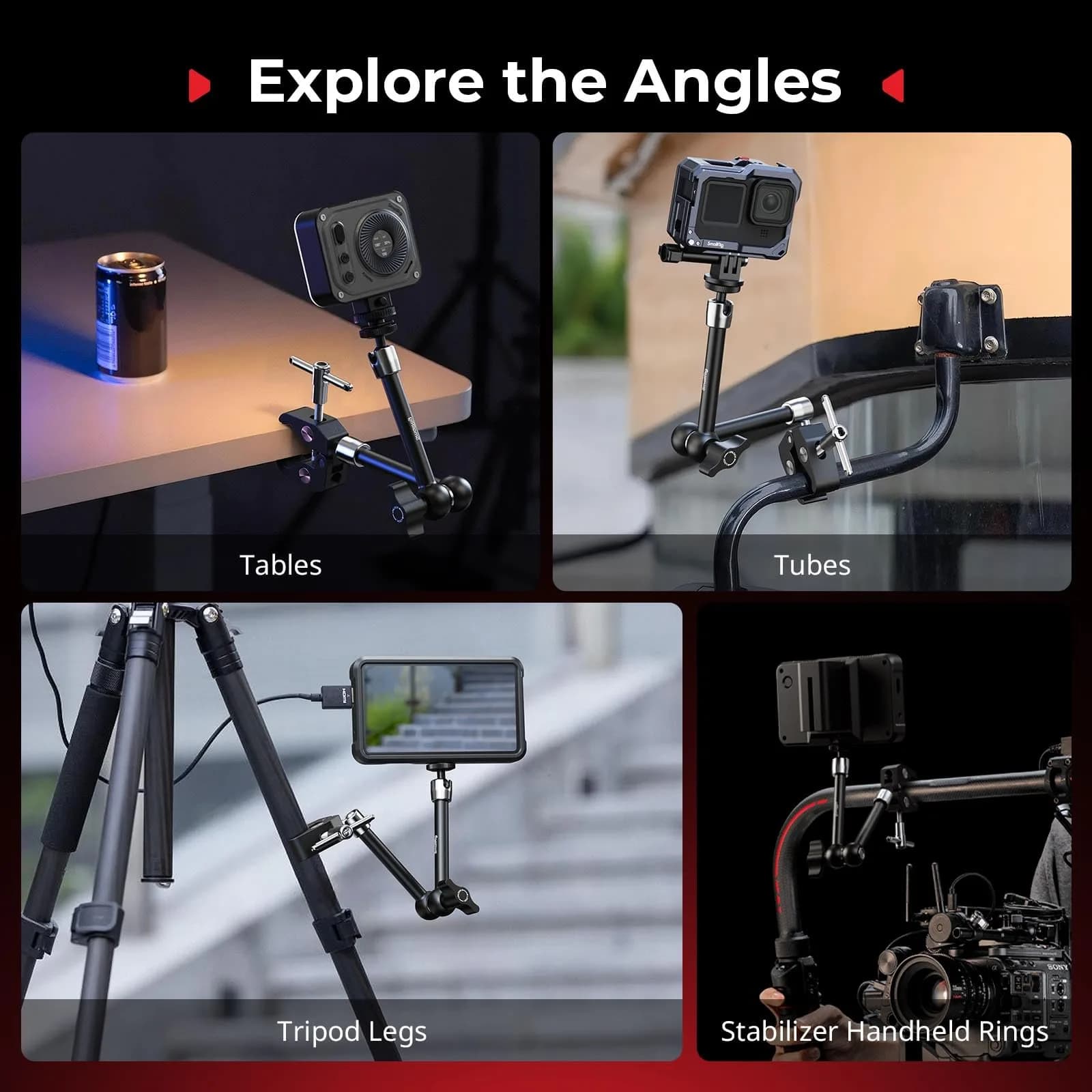 SMALLRIG Magic Arm with Super Clamp for Action Cameras, 18.8cm (7.4in) | Mounts Monitors, Lights, Cameras - view 7