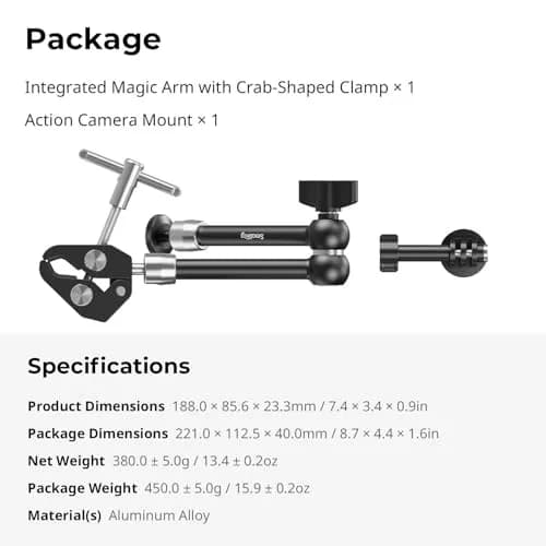 SMALLRIG Magic Arm with Super Clamp for Action Cameras, 18.8cm (7.4in) | Mounts Monitors, Lights, Cameras thumbnail 8