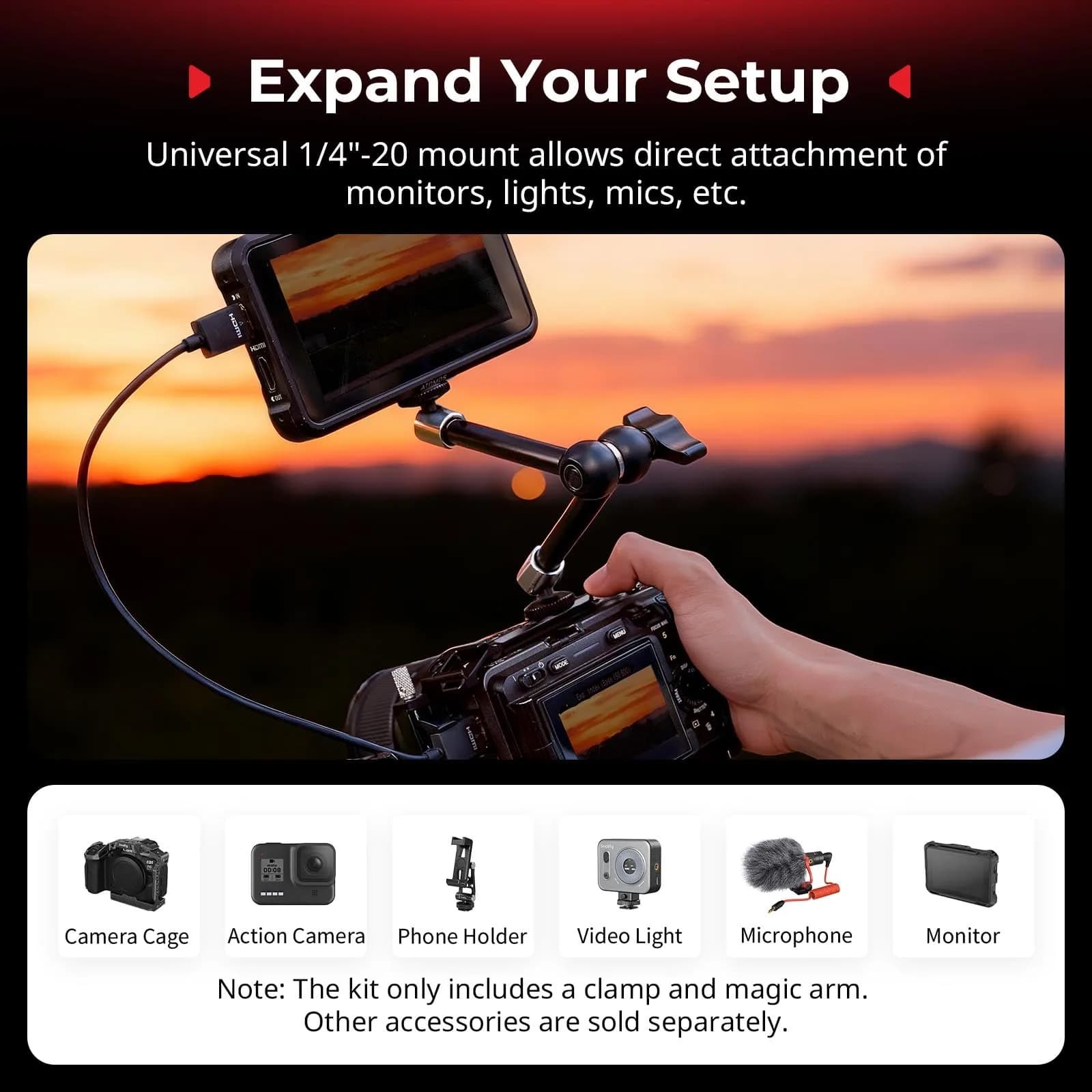 SMALLRIG 11'' Magic Arm with Super Clamp for Action Cameras & Accessories - view 4