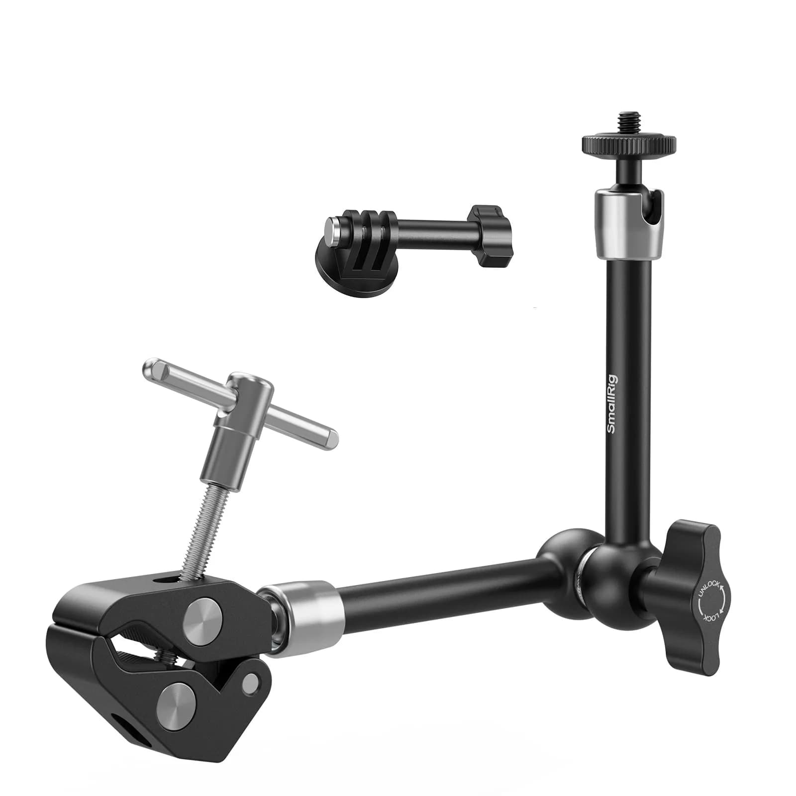 SMALLRIG Super Clamp with Articulating Magic Arm 13.9 cm (5.5") | Mounts Cameras, Lights, Monitors — 11''+action camera mount