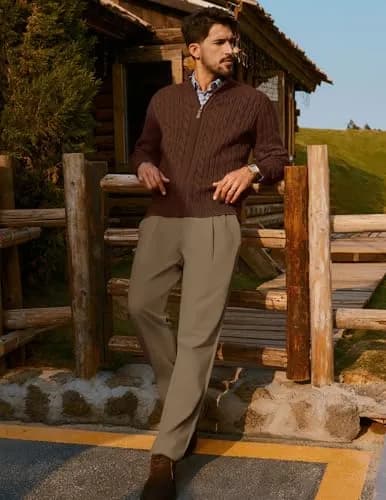 PJ PAUL JONES Mens Dress Pants Pleated Trousers High Waist Tapered Fit Brown M thumbnail 4