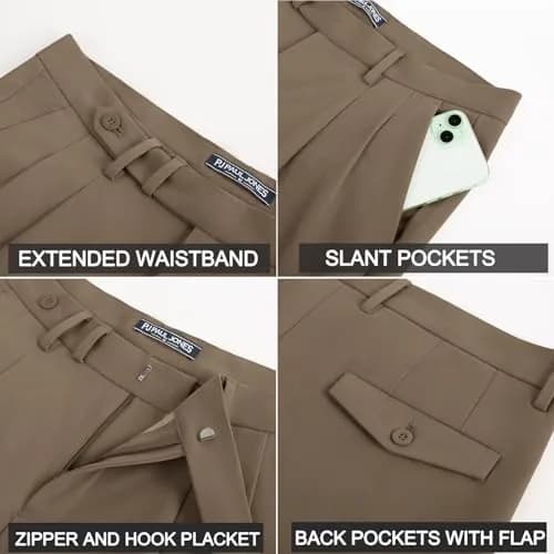 PJ PAUL JONES Mens Dress Pants Pleated Trousers High Waist Tapered Fit Brown M thumbnail 6