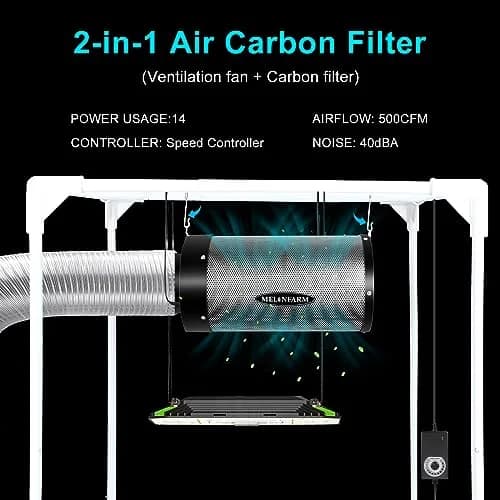 MELONFARM 6 inch Air Carbon Filter with Australia Virgin Charcoal & Built-in 14cm Fan | Odor Control & Low Noise thumbnail 3