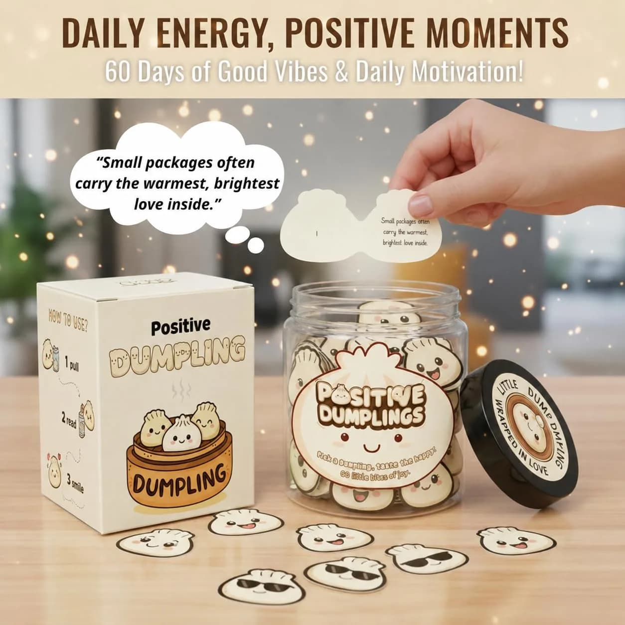 DEARMINE Positive Dumpling Jar with 60 Daily Affirmation Cards | Cute Motivation Jar for Teens - view 2