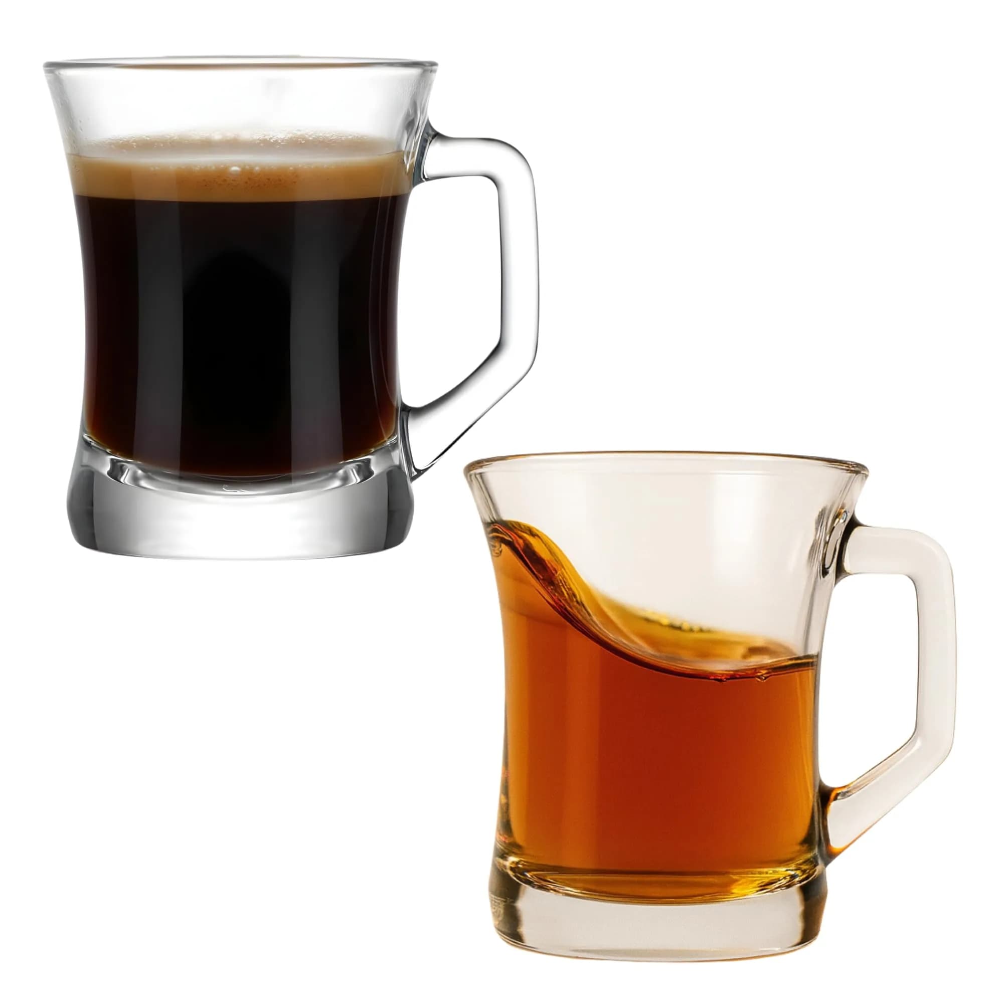 yersiz Glass Coffee Mugs Set of 6 | Durable Drinkware with Thick Base for Hot & Cold Beverages — Clear