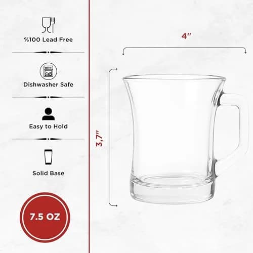 yersiz Glass Coffee Mugs Set of 6 | Durable Drinkware with Thick Base for Hot & Cold Beverages thumbnail 2