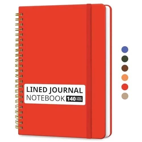 Taja Lined Spiral Journal Notebook A5 (140 Pages) | College Ruled Hardcover for Work & Writing, Tomato Red — K-Tomato Red