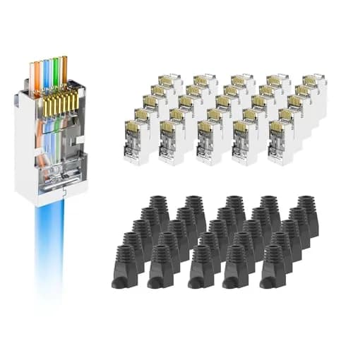 VCE Cat6 Shielded RJ45 Passthrough Connector with Strain Relief Boot 25 Pcs | Gigabit Ethernet Cable Connector thumbnail 1