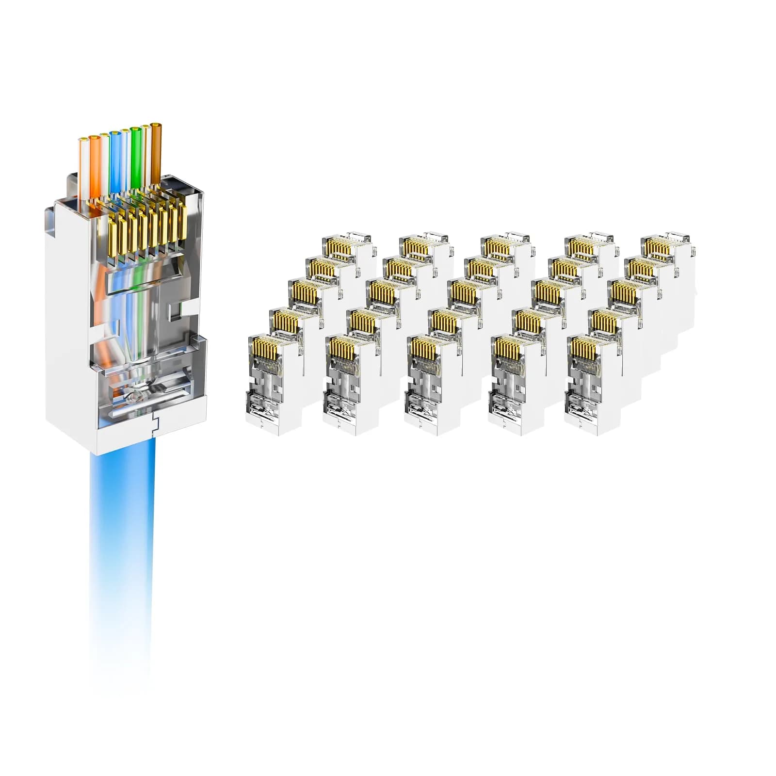 VCE Shielded Cat6 RJ45 Connectors, 25-Pack | 10 Gbps 250MHz Transmission — Silver