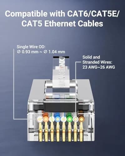 VCE Shielded Cat6 RJ45 Connectors, 25-Pack | 10 Gbps 250MHz Transmission thumbnail 3