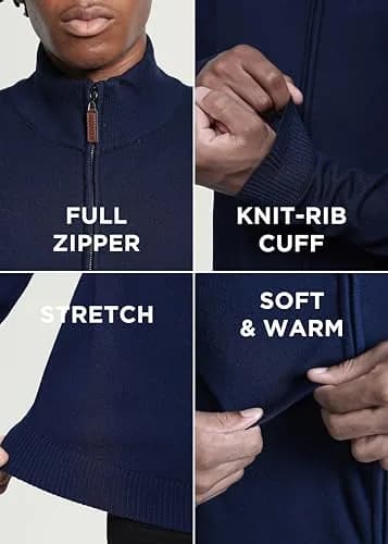 SPRING + MERCER Men's Full Zip Mock Neck Knit Sweater, Navy | Classic Fit, Soft Blend, Long Sleeve thumbnail 4