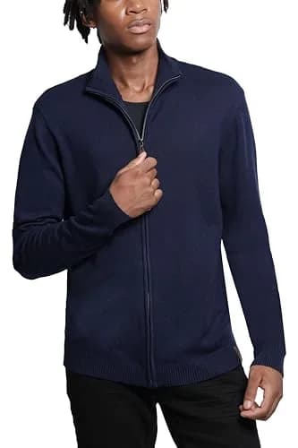 SPRING + MERCER Men's Full Zip Mock Neck Knit Sweater, Navy | Classic Fit, Soft Blend, Long Sleeve thumbnail 5