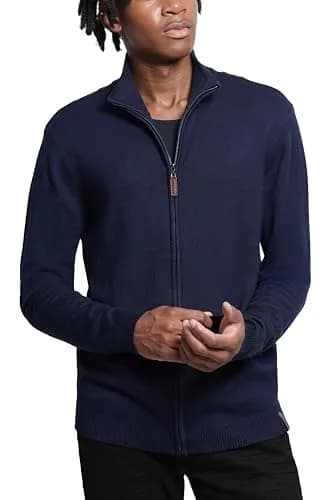 SPRING + MERCER Men's Full Zip Mock Neck Knit Sweater, Navy | Classic Fit, Soft Blend, Long Sleeve thumbnail 6