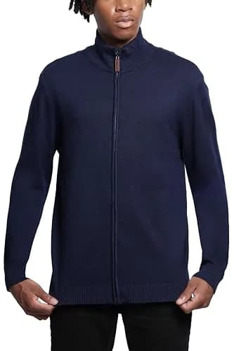 SPRING + MERCER Men's Full Zip Mock Neck Knit Sweater, Navy | Classic Fit, Soft Blend, Long Sleeve thumbnail 7