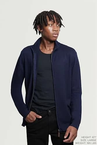 SPRING + MERCER Men's Full Zip Mock Neck Knit Sweater, Navy | Classic Fit, Soft Blend, Long Sleeve thumbnail 3