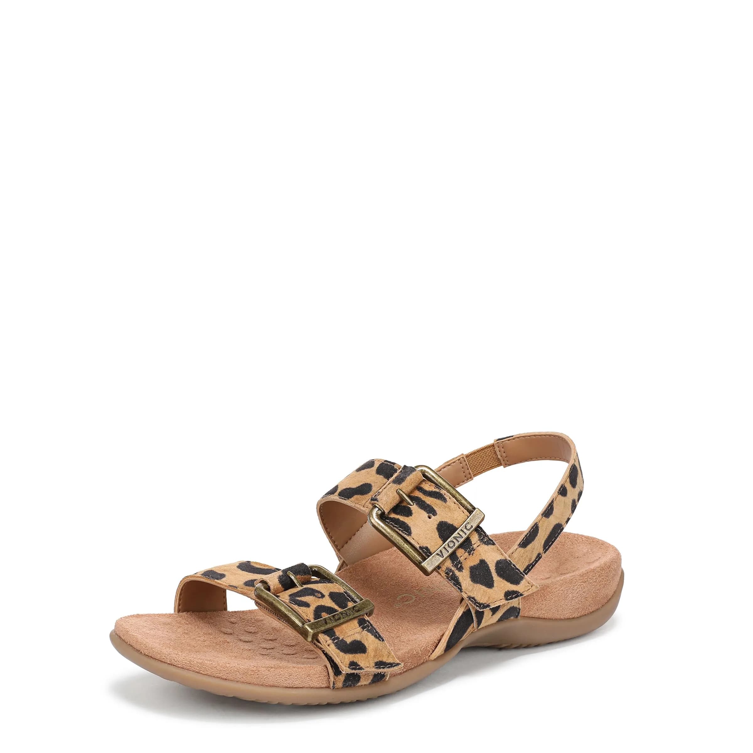 Vionic Women's Reese Sandal Tan Leopard Suede 7 M | Arch Support Comfort - main product image
