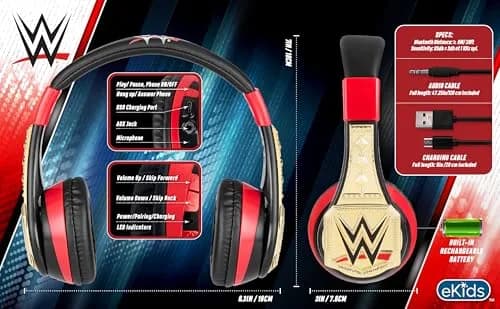 eKids WWE Bluetooth Headphones for Kids, Wireless Over-Ear Headphones with Microphone & 3.5mm Audio Cable | Kid-Friendly Volume thumbnail 6
