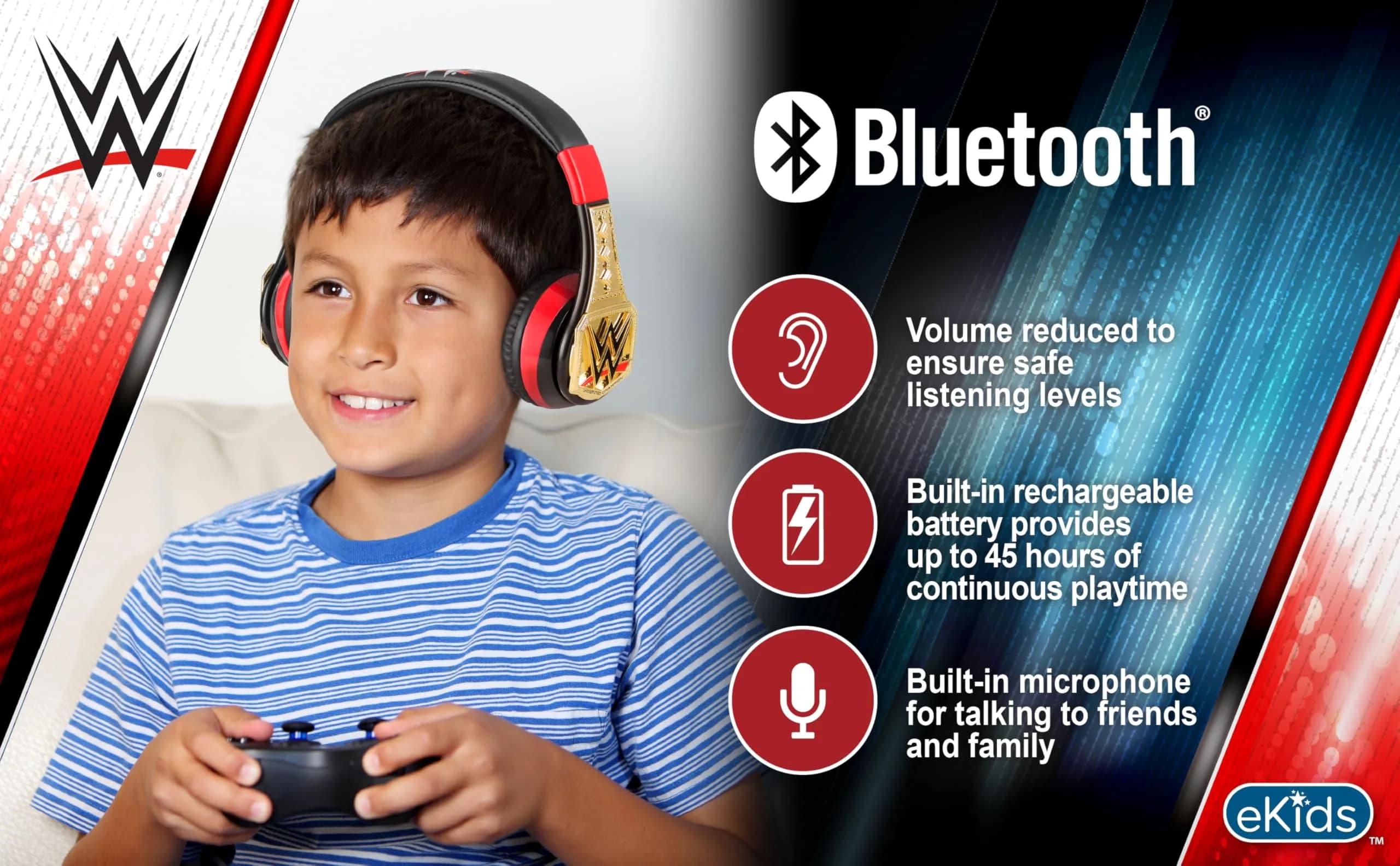 eKids WWE Bluetooth Headphones for Kids | Kid-Friendly Stereo Sound - view 2