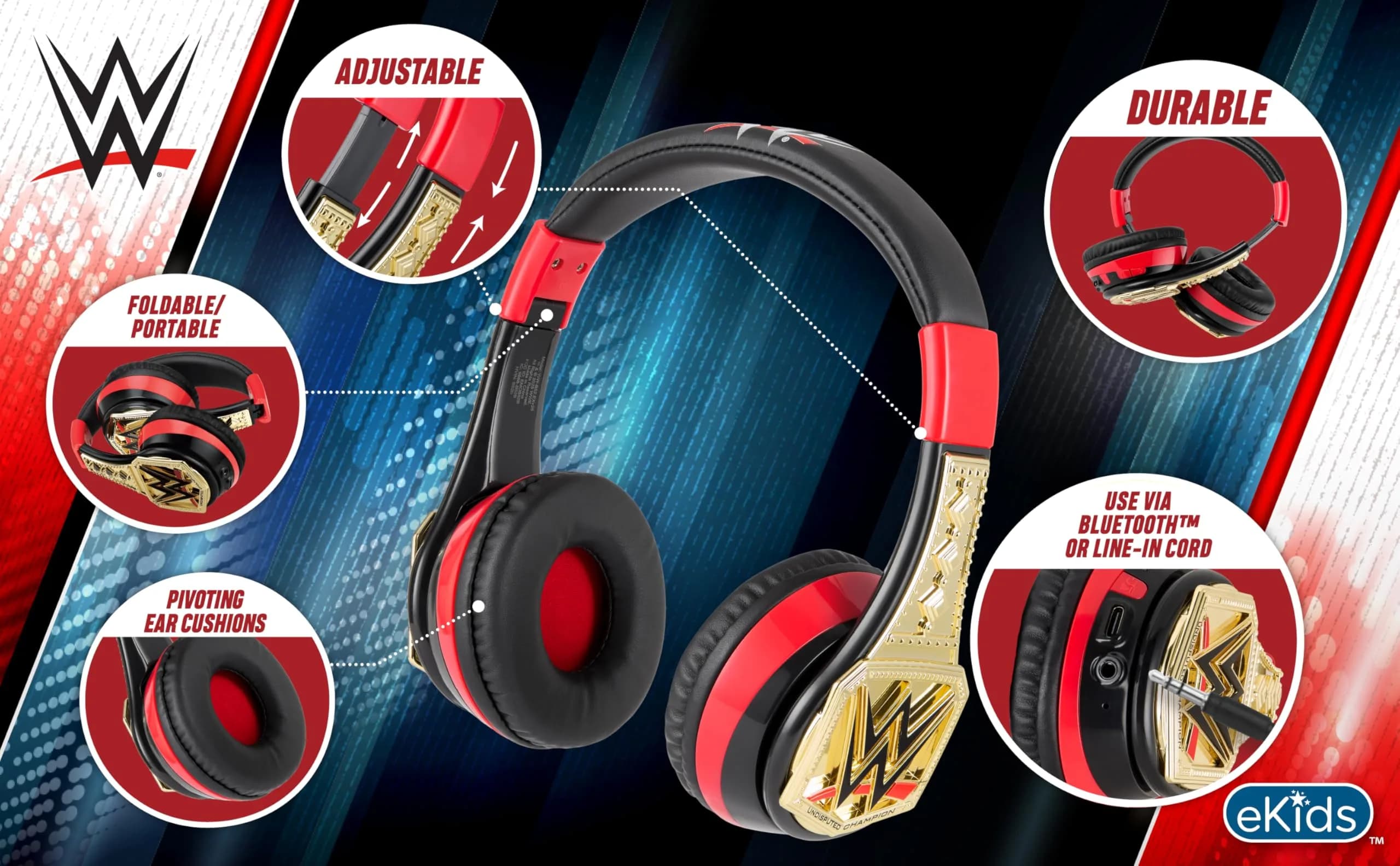 eKids WWE Bluetooth Headphones for Kids | Kid-Friendly Stereo Sound - view 3