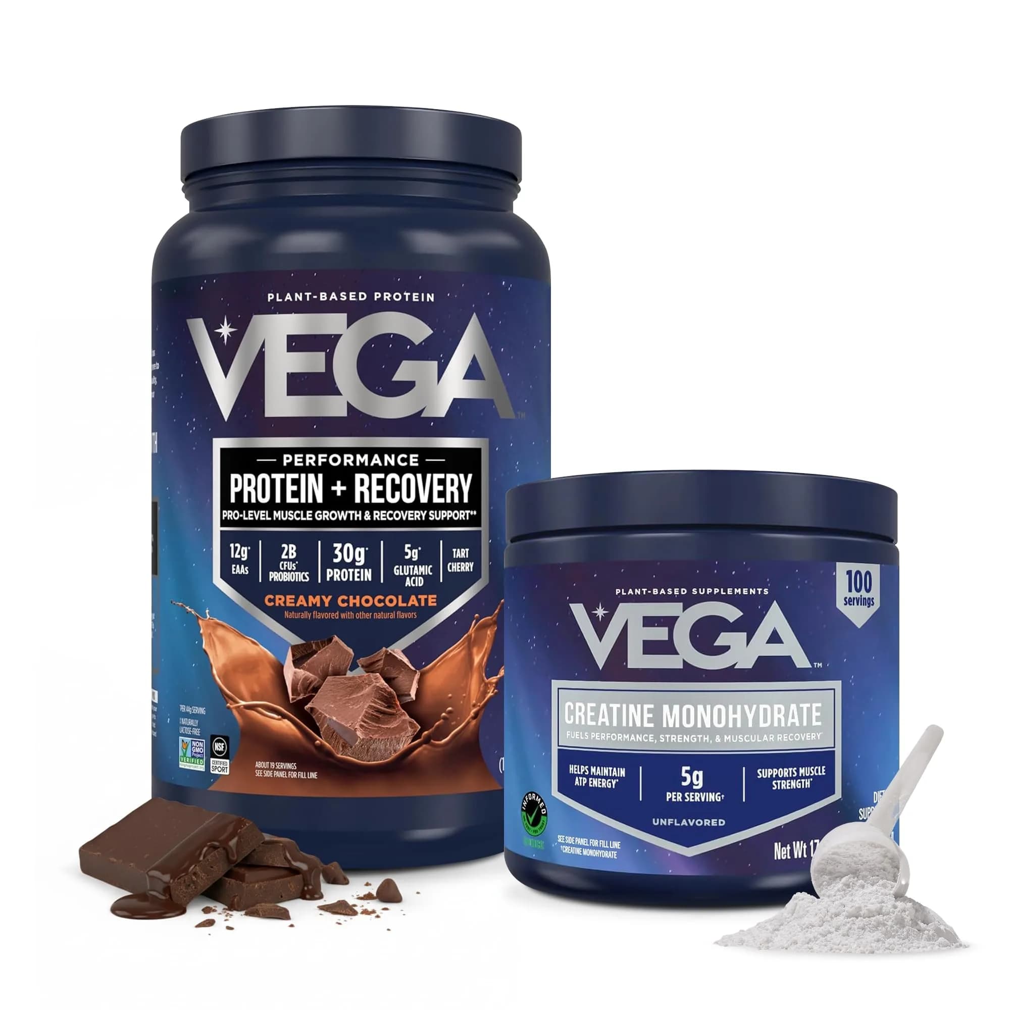 Vega Protein + Recovery Chocolate & Creatine Monohydrate Bundle | 1.8 lbs Protein, 17.6 oz Creatine - main product image