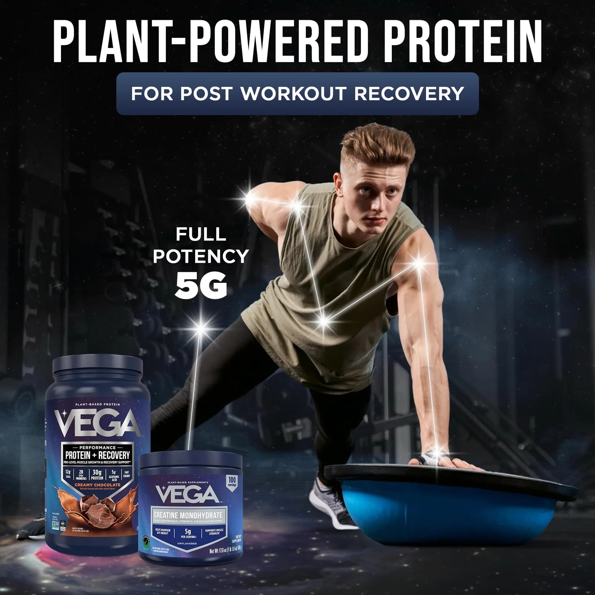 Vega Protein + Recovery Chocolate & Creatine Monohydrate Bundle | 1.8 lbs Protein, 17.6 oz Creatine thumbnail 2