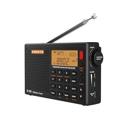 XHDATA R108 Portable Radio AM/FM/SW/LW/Airband Receiver | DSP Chip, 500 Memories, Type-C USB thumbnail 1