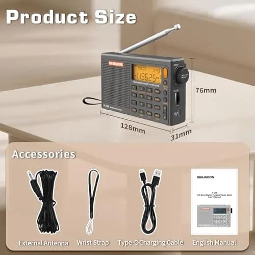 XHDATA R108 Portable Radio AM/FM/SW/LW/Airband Receiver | DSP Chip, 500 Memories, Type-C USB thumbnail 7