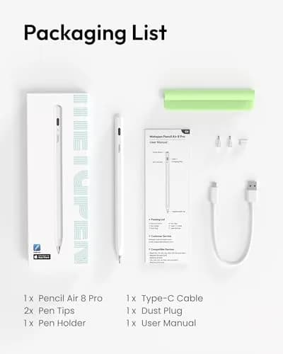 Metapen Pencil Air8 Pro Stylus for iPad 2018-2026, 10g Ultra-Light, 20H Battery, USB-C Fast Charge, Palm Rejection, Ivory thumbnail 9
