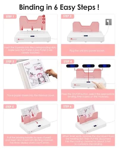 MAKEASY Pink Thermal Binding Machine 2.53 kg (5.58 lb) with 10 Binding Covers | Binds 500 Sheets thumbnail 7