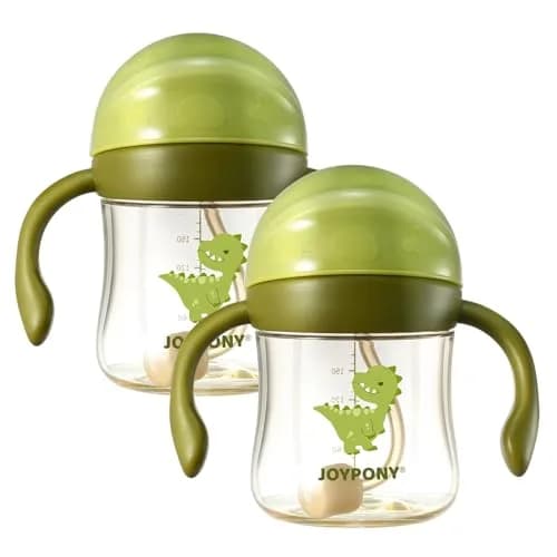 Joypony Sippy Straw Cups for Toddlers 1-3 | Spill-Proof, BPA-Free, 6 oz Green, 2 Pack thumbnail 1