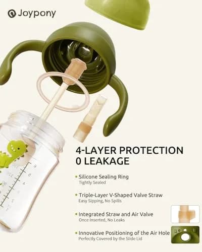 Joypony Sippy Straw Cups for Toddlers 1-3 | Spill-Proof, BPA-Free, 6 oz Green, 2 Pack thumbnail 4