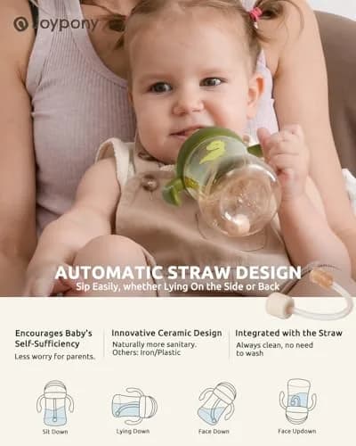Joypony Sippy Straw Cups for Toddlers 1-3 | Spill-Proof, BPA-Free, 6 oz Green, 2 Pack thumbnail 5