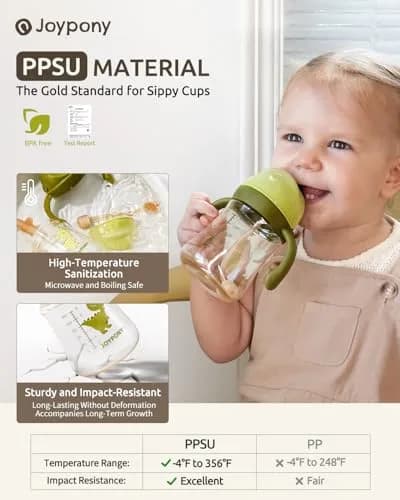 Joypony Sippy Straw Cups for Toddlers 1-3 | Spill-Proof, BPA-Free, 6 oz Green, 2 Pack thumbnail 2