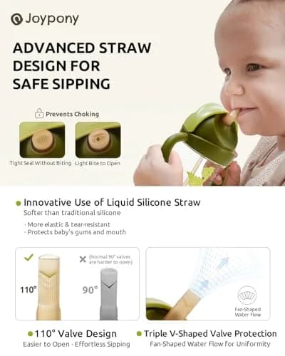 Joypony Sippy Straw Cups for Toddlers 1-3 | Spill-Proof, BPA-Free, 6 oz Green, 2 Pack thumbnail 3