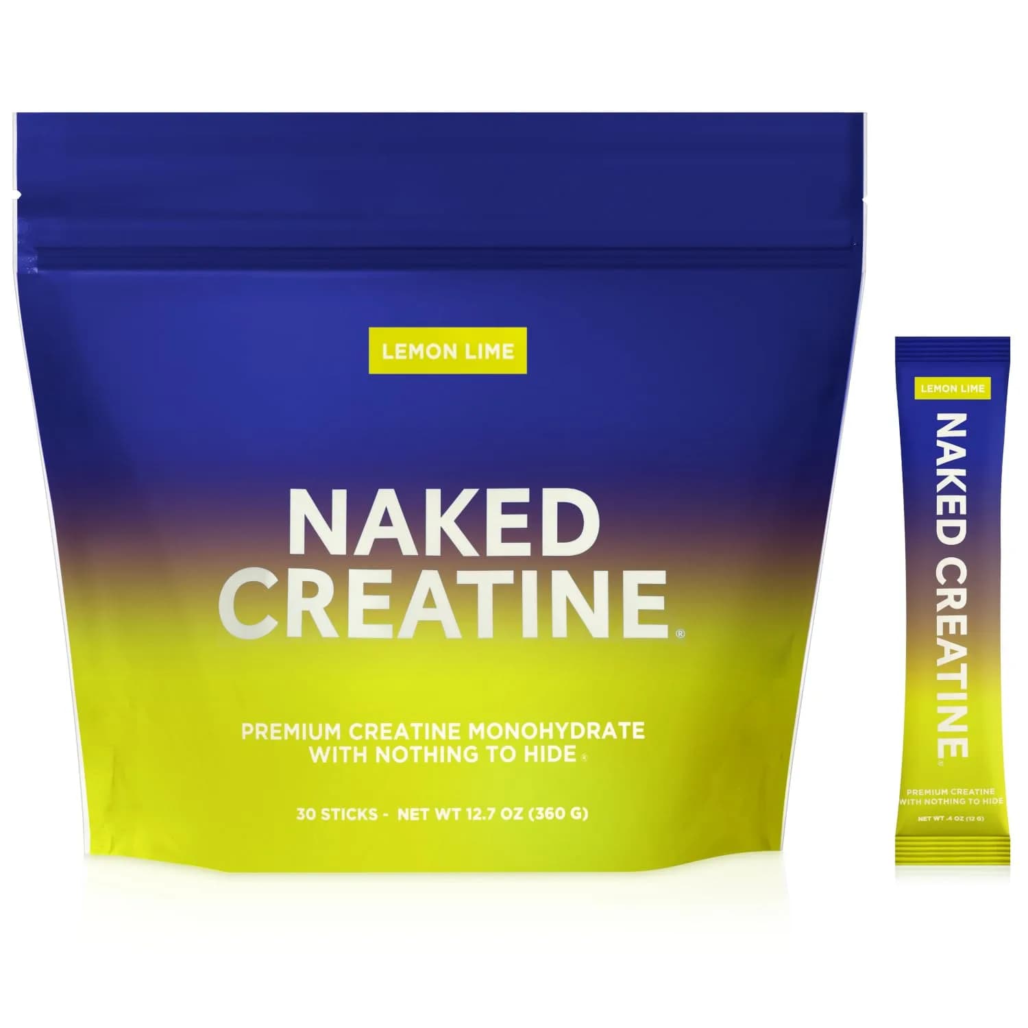 NAKED Pure Micronized Lemon Lime Creatine Monohydrate Stick Packs, Vegan, Non-GMO, Gluten Free, Soy Free, 30 Stick Packs - main product image