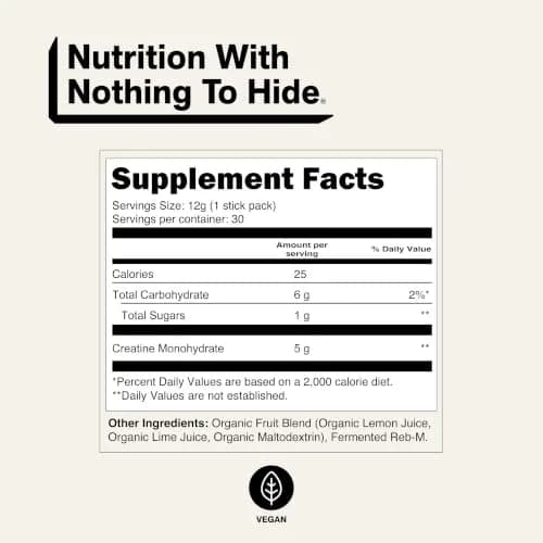 NAKED Pure Micronized Lemon Lime Creatine Monohydrate Stick Packs 30 Servings (12.7 oz) | Vegan, Gluten-Free, No Additives thumbnail 5