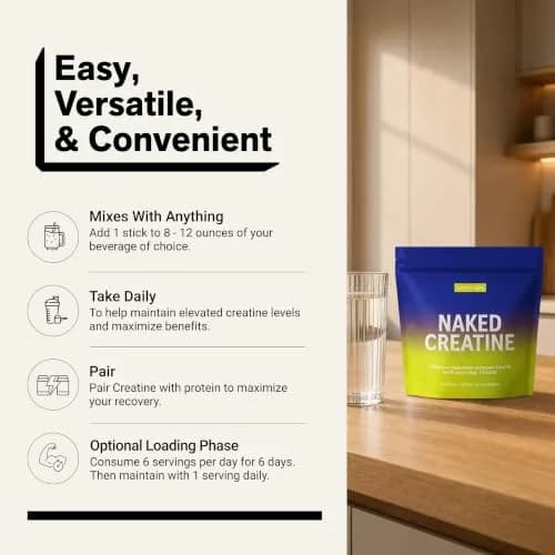 NAKED Pure Micronized Lemon Lime Creatine Monohydrate Stick Packs 30 Servings (12.7 oz) | Vegan, Gluten-Free, No Additives thumbnail 6