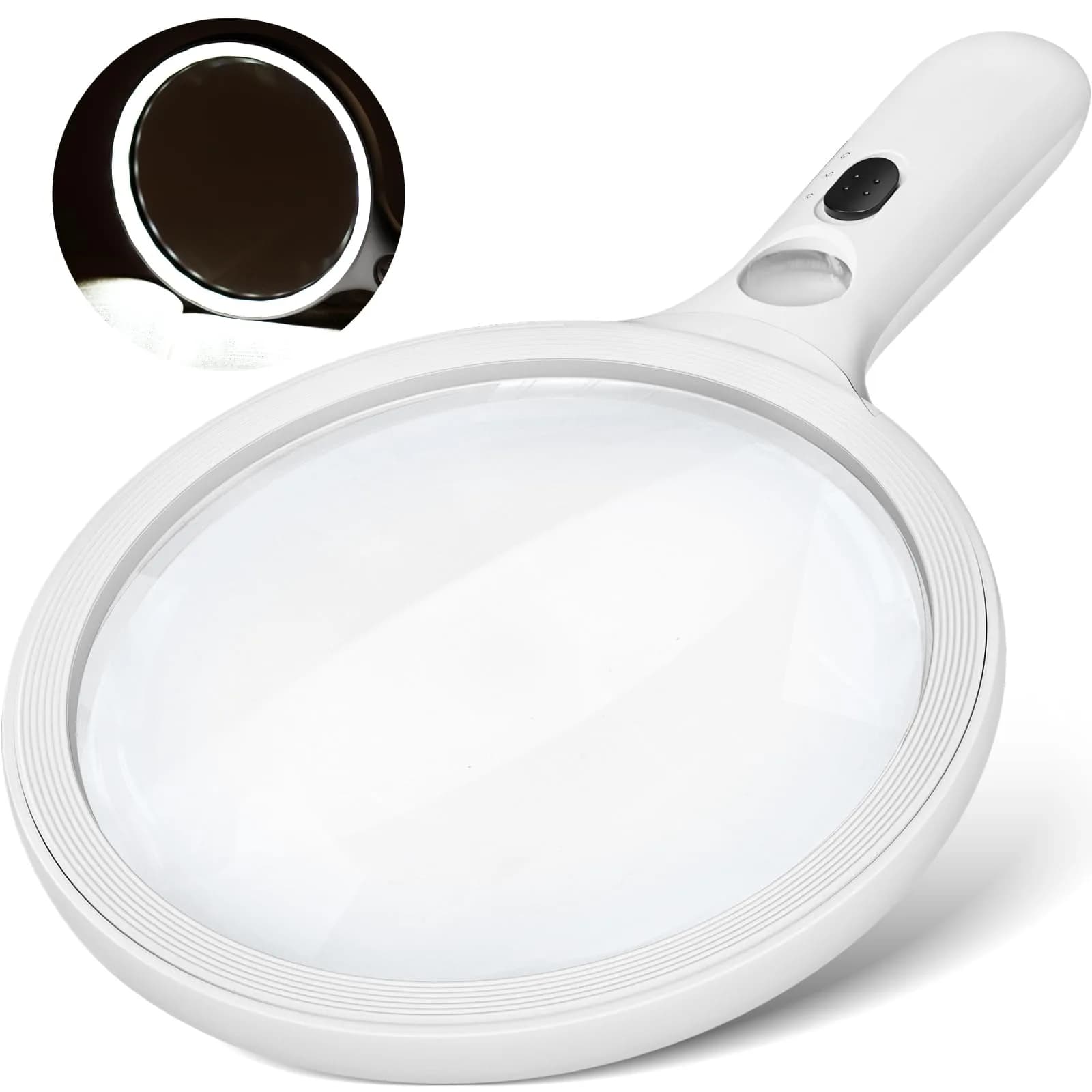 AIXPI Magnifying Glass with Light 5" Lens | Illuminated Handheld Magnifier for Seniors & Close Work — White