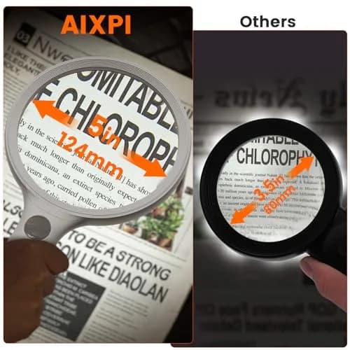 AIXPI Magnifying Glass with Light 5" Lens | Illuminated Handheld Magnifier for Seniors & Close Work thumbnail 2