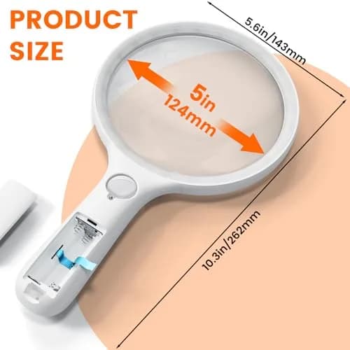 AIXPI Magnifying Glass with Light 5" Lens | Illuminated Handheld Magnifier for Seniors & Close Work thumbnail 3