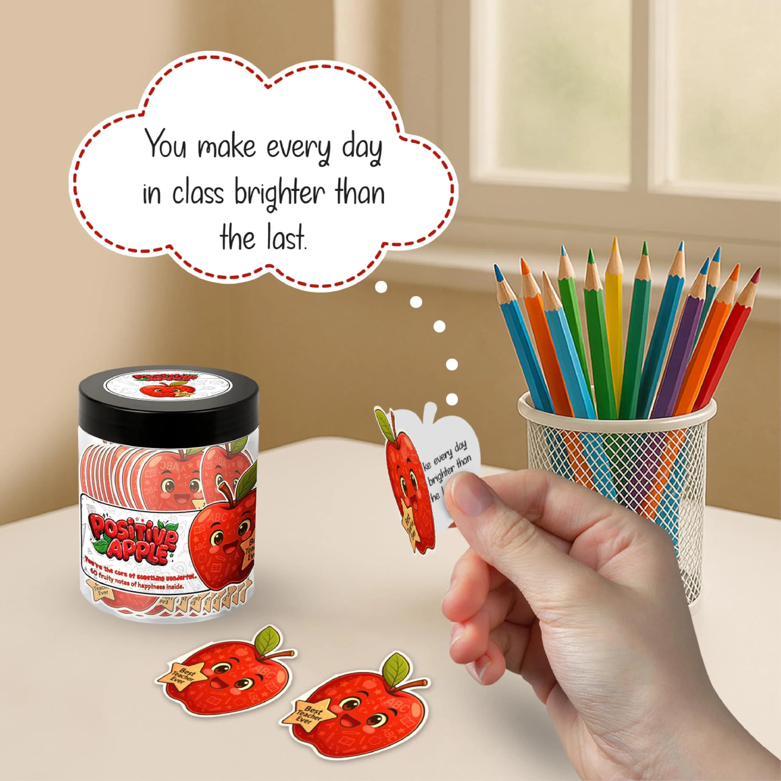 DEARMINE Positive Apple Jar with 60 Daily Affirmation Cards, Emotional Support Apple Gift, Apple Cards, Funny Gifts for Women and Men (Pack of 1) - view 7