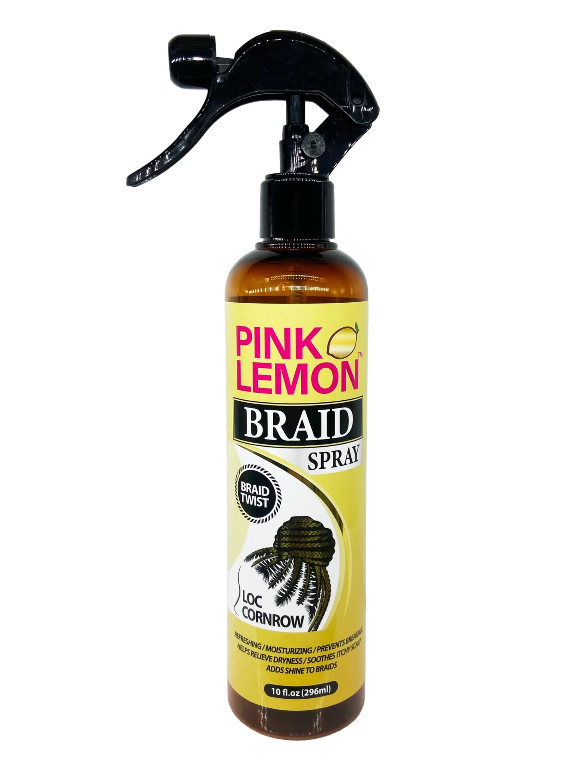 PINK LEMON Braid Spray for Hair, Moisturizing & Refreshing, 10 fl oz | Deep Moisturizer & Cool Relief for Braids — Yellow