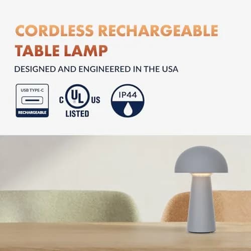 Newhouse Lighting Capri Fog Gray 2700K Dimmable Cordless USB-C Table Lamp | Cozy Home Decor thumbnail 2