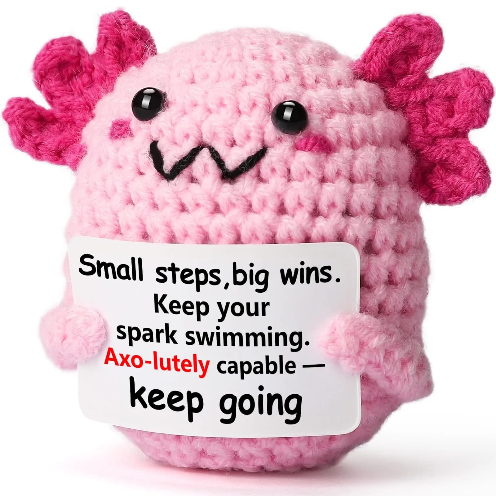 WEYON Handmade Crochet Axolotl Plush Toy with Story Card, Pink Kawaii Desk Decor | Focus Motivation Gift - main product image