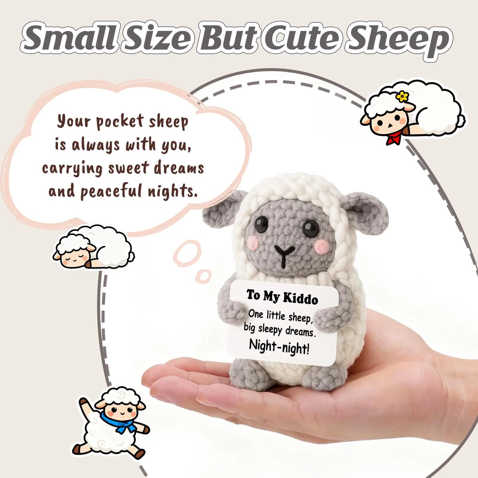 WEYON Crochet Sheep Plush Toy with Bedtime Card, Handmade 8-10cm, Cute Cozy Desk Decor | Counting Sheep Comfort - view 2