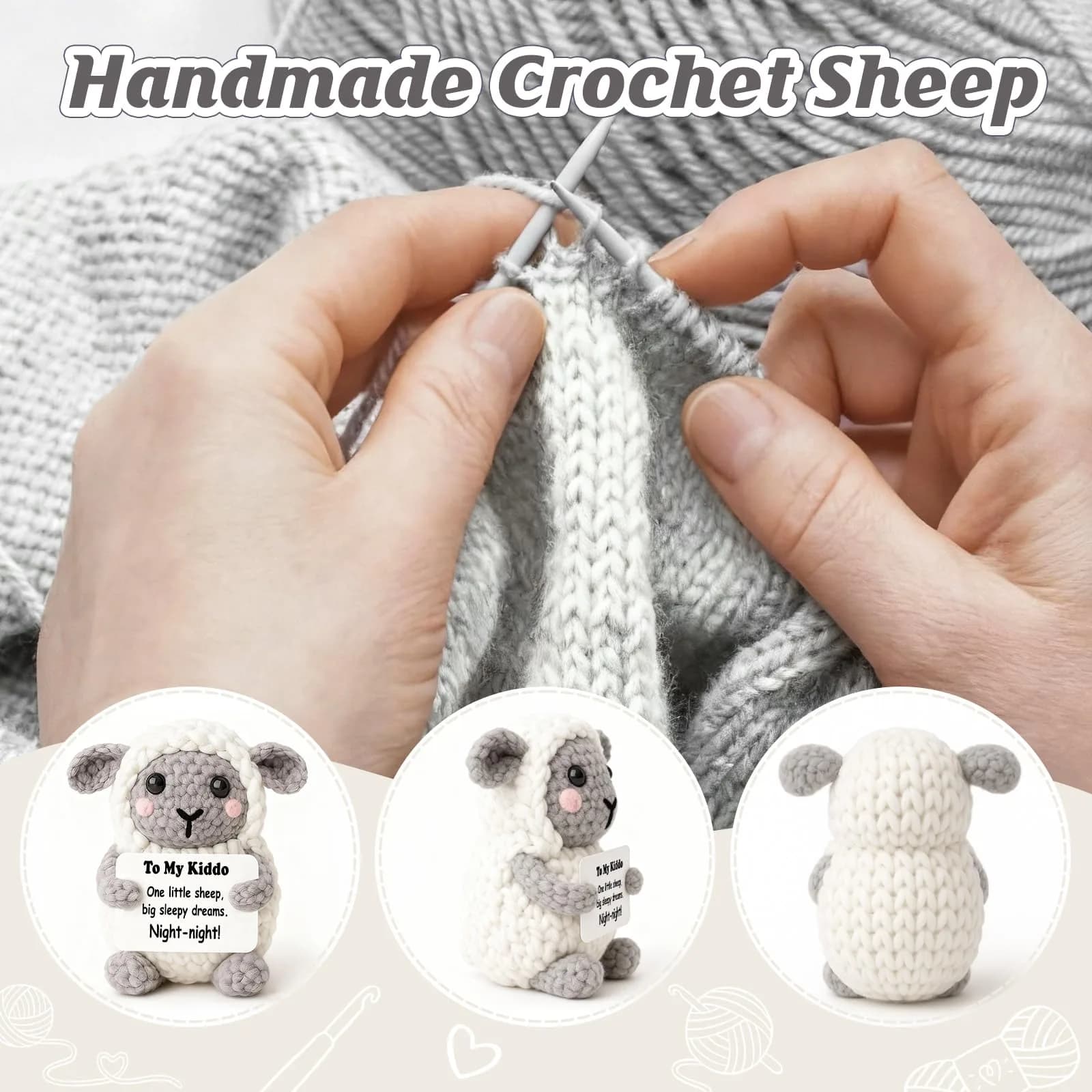 WEYON Crochet Sheep Plush Toy with Bedtime Card, Handmade 8-10cm, Cute Cozy Desk Decor | Counting Sheep Comfort - view 3