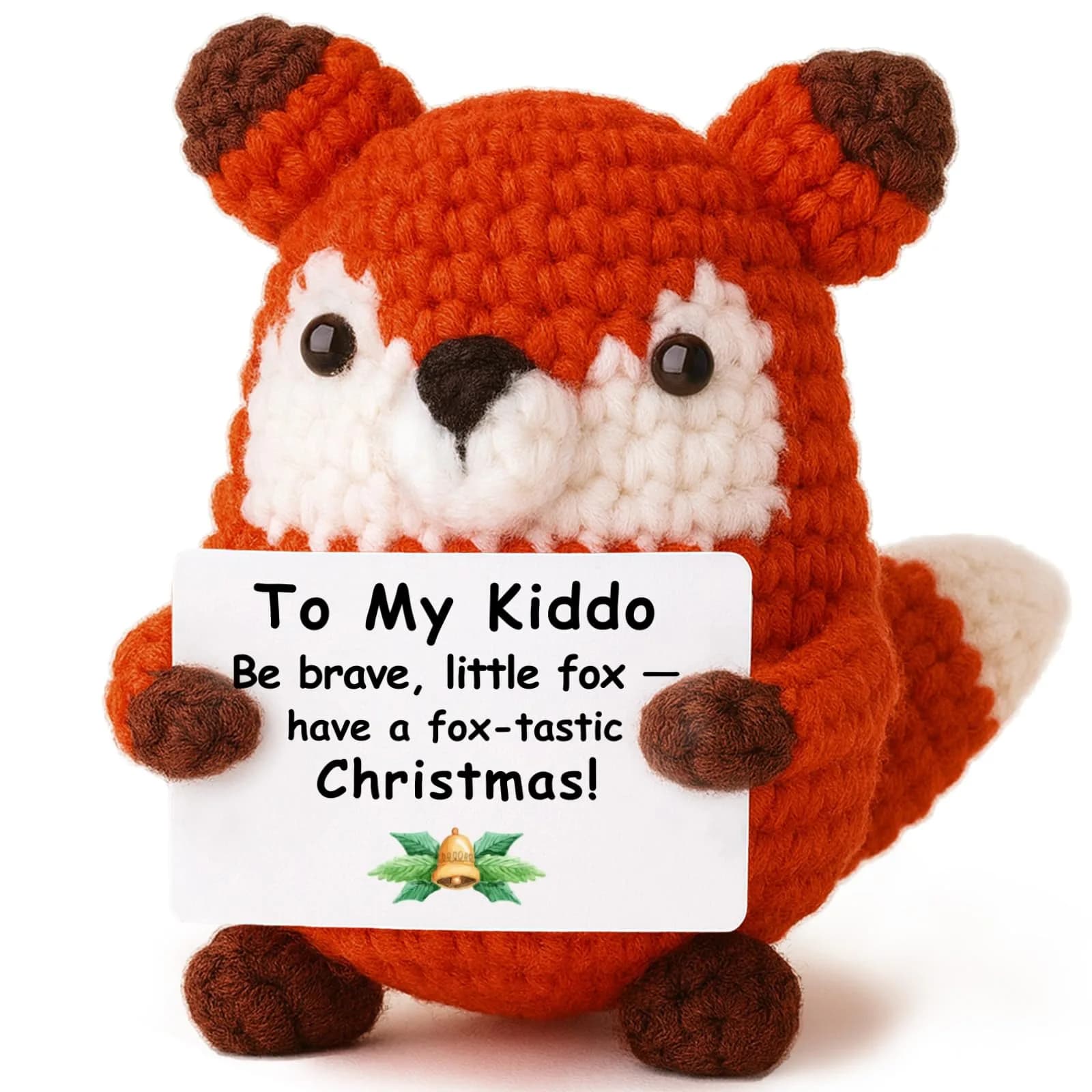 WEYON Mini Crochet Fox Plush with Pun Card 8-10cm (0.26-0.33 ft) | Cute Woodland Kawaii Decor — Kids&teens