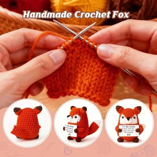 WEYON Mini Crochet Fox Plush with Pun Card 8-10cm (0.26-0.33 ft) | Cute Woodland Kawaii Decor thumbnail 3